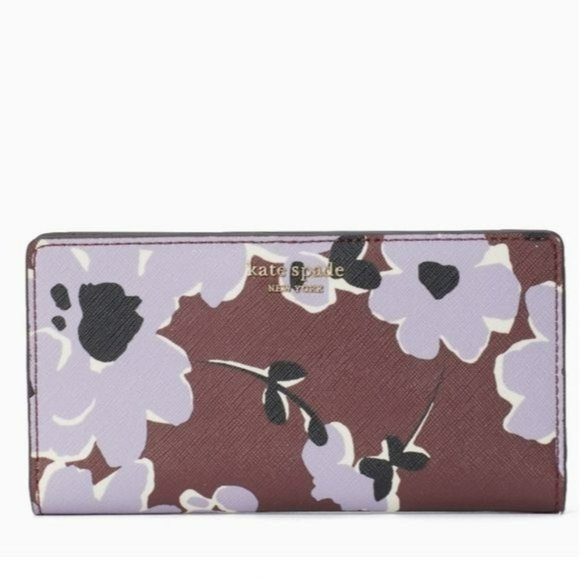 Kate Spade Cameron Floral Bouquet Bifold Wallet Clutch Brown Purple NWT